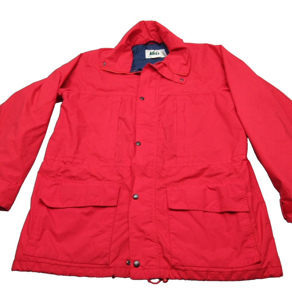 REI Gore Tex Rain Jacket Men Large Red Snap Zip Front Waterproof 3in1 Shell VTG